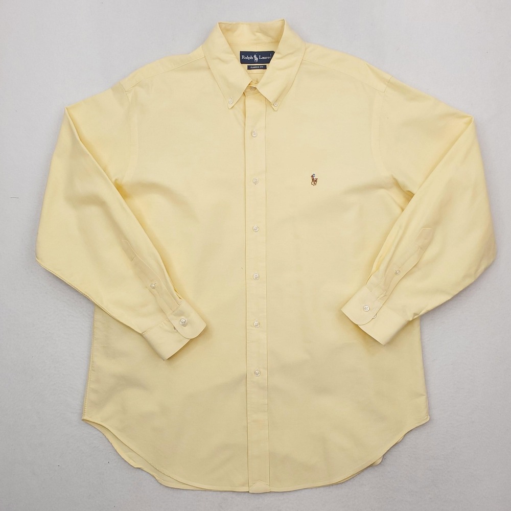 Vintage Ralph Lauren Shirt Mens XL Yellow Oxford Cloth Button Down OCBD Classic